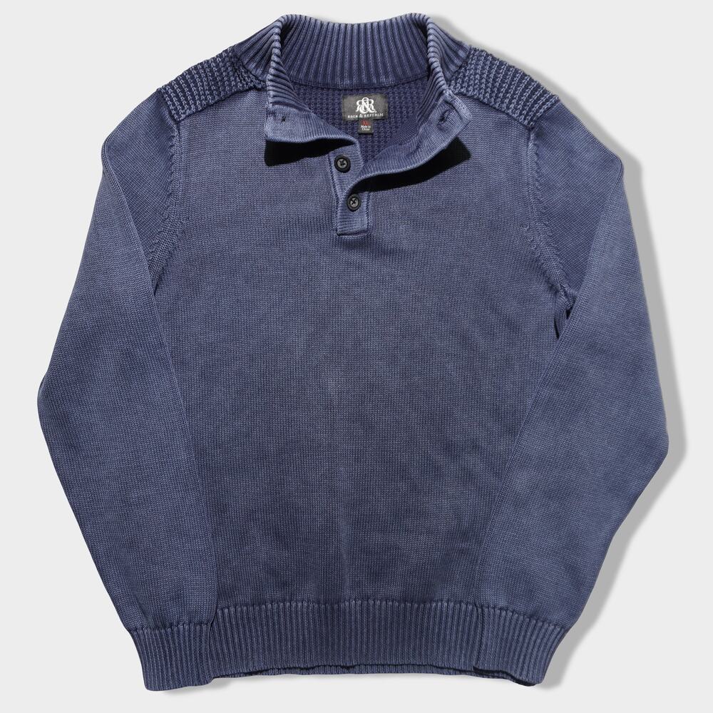 Rock & Republic Cotton Mock Neck Button Sweater‎ – Blue – Men’s XL